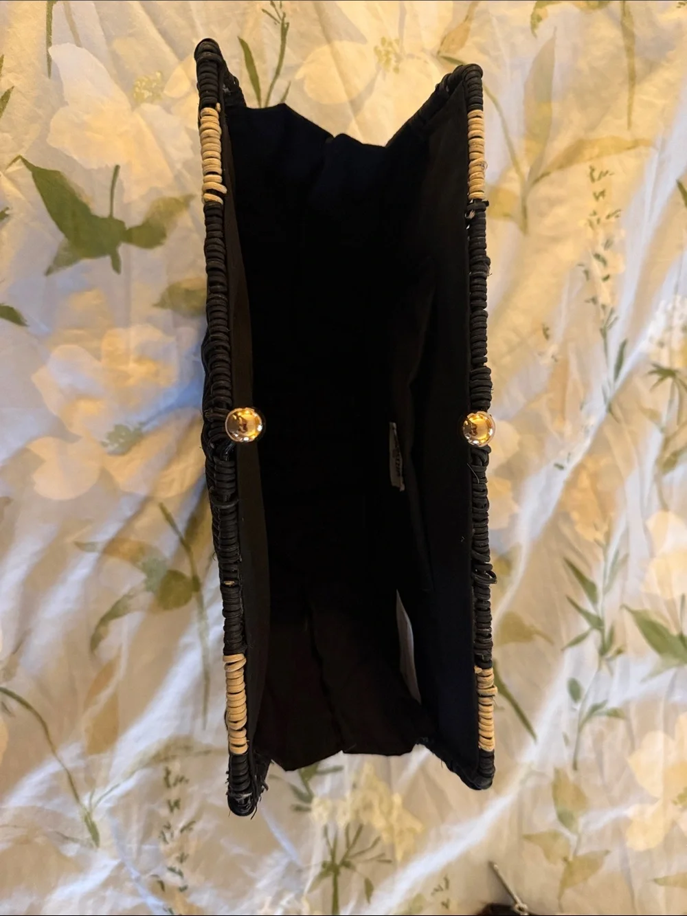 Woven Half-Moon Clutch Bag in Black and Natural